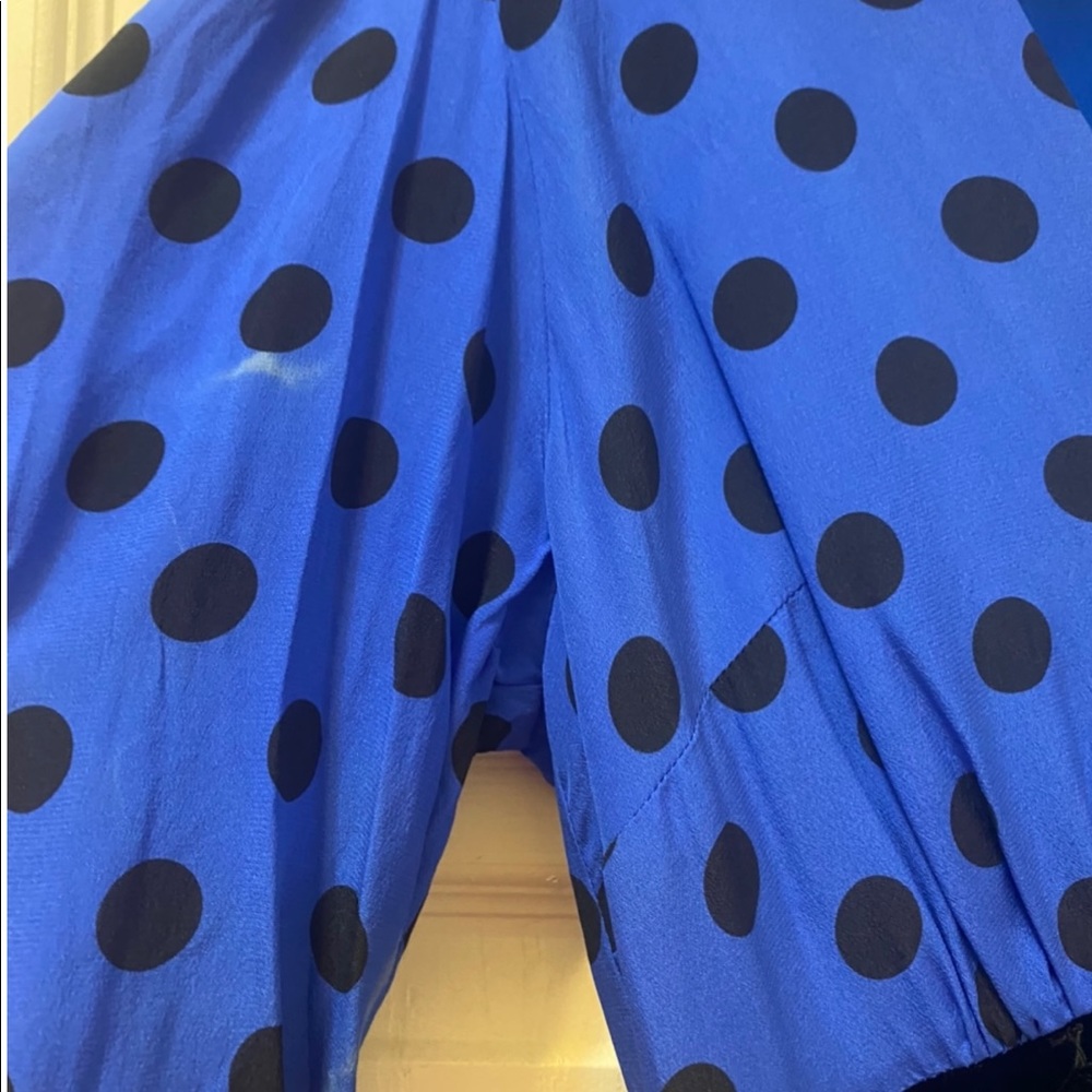 RIXO LONDON Eloise Velvet Polka Dot MIDI Blue Dress Small Bow Party Rare Bias - Picture 8 of 9